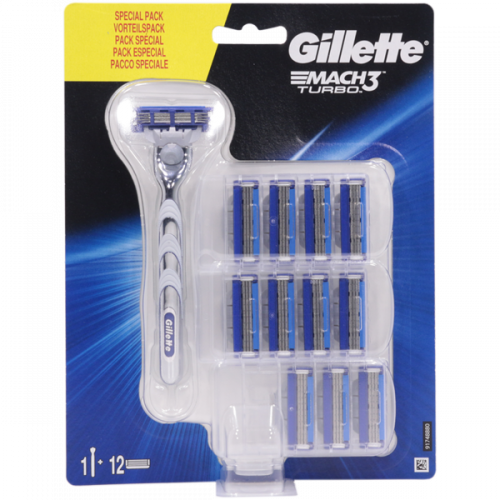 Gillette machine Mach 3 Turbo (Machine + 12 cassettes) on a blister